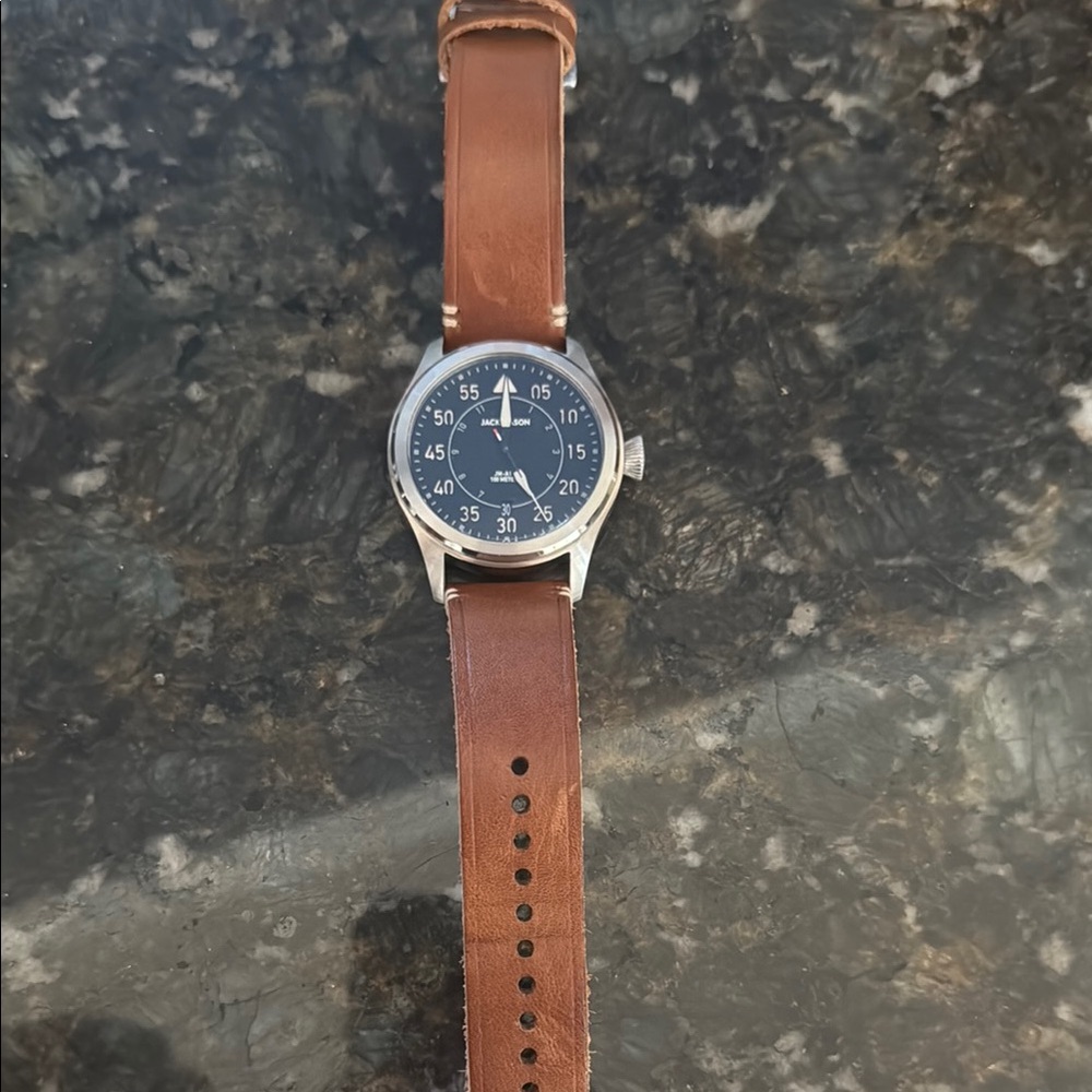 Brown Leather Strap Watch with Black Dial